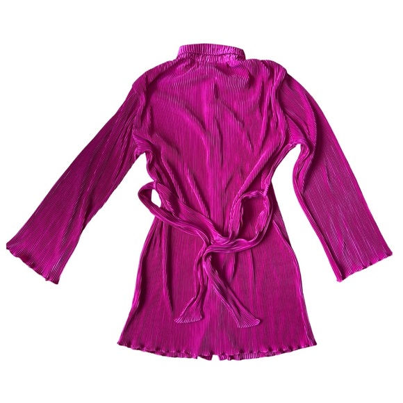 Peppermayo Pink Pleated Button Down Long Sleeve Flirty Mini Dress - Size 0 - Picture 4 of 15